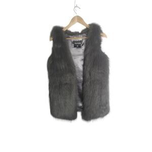 Kensie Gray Faux Fur Open Front Vest Women's Size Medium festival glam layering
